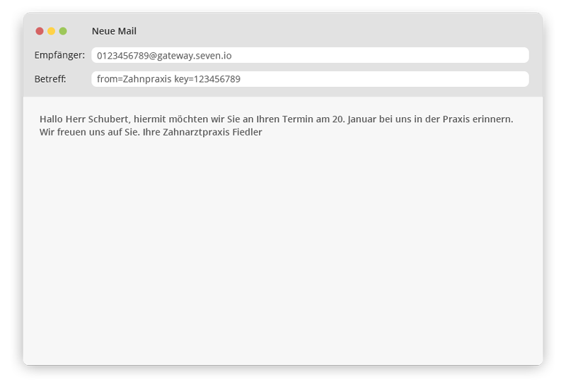 Mail-to-SMS first example